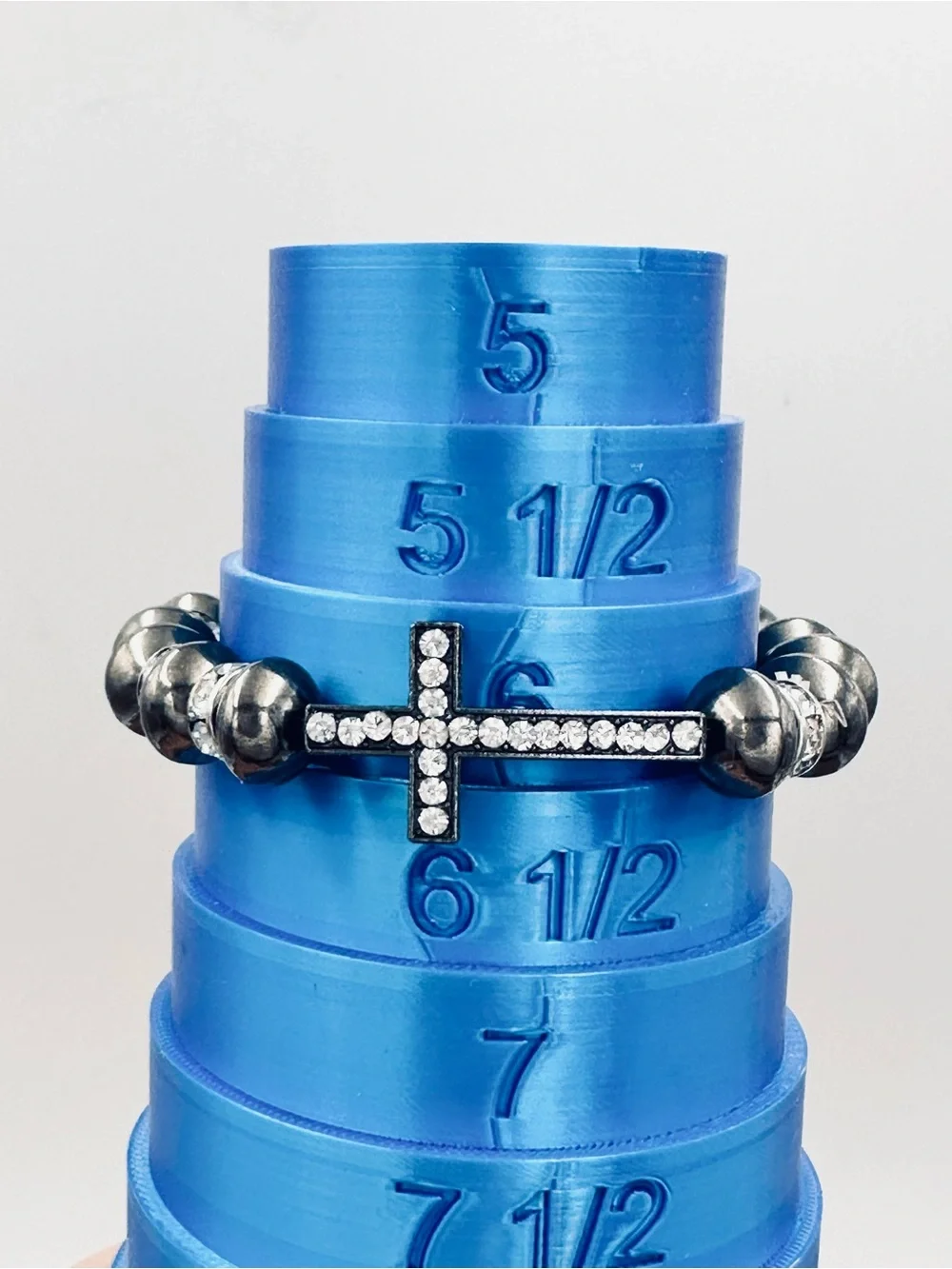 🌼 Gun metal Sideways Christian Cross Beaded Stretch Bracelet